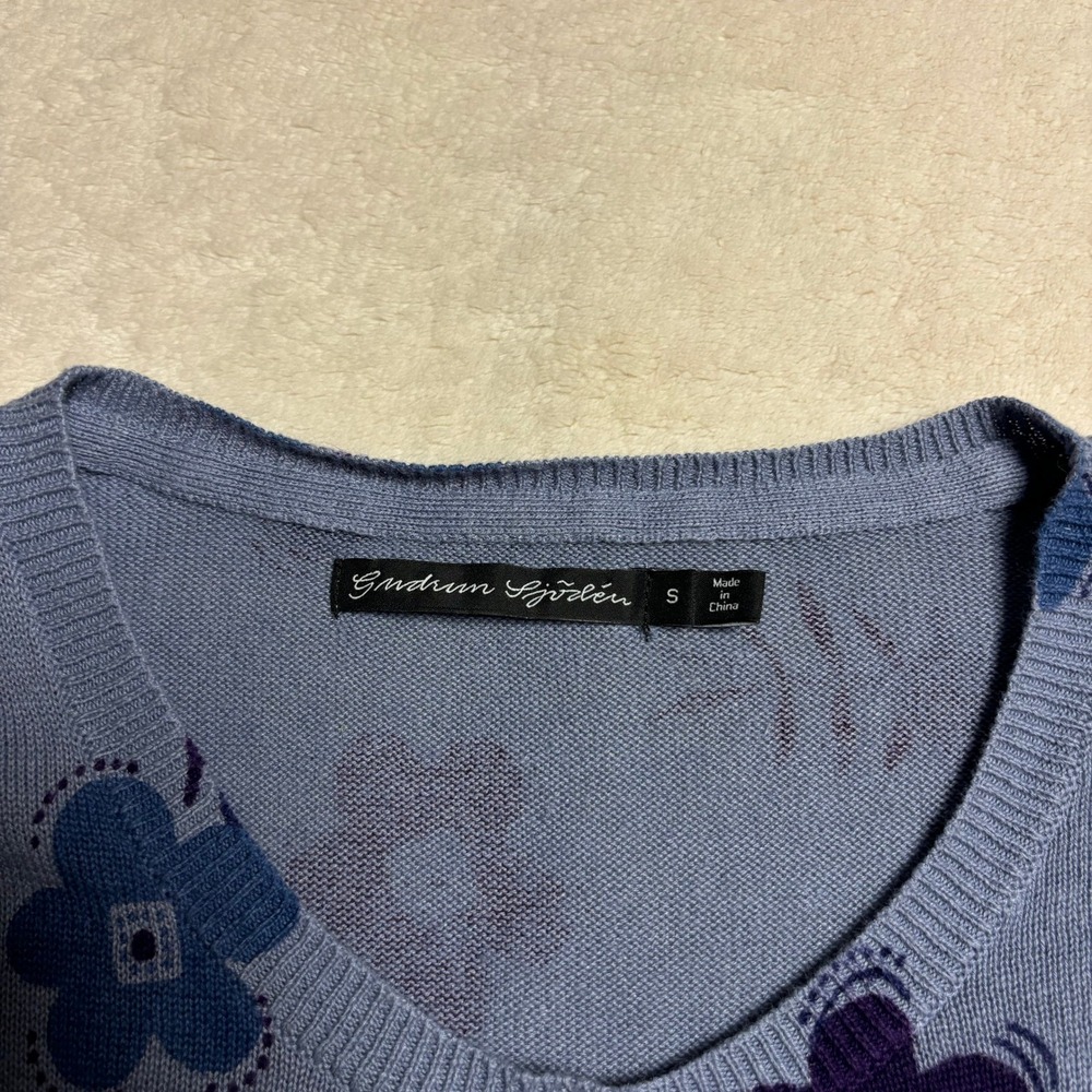 Gudrun Sjoden Floral Cardigan Sweater Size Small Blue Linen Cotton - Picture 2 of 12